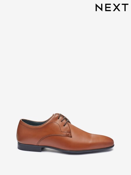 Tan Brown Wide Fit Leather Plain Derby Shoes (A12664) | € 8