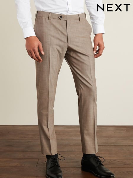 Taupe Tailored Fit Wool Blend Motion Flex Suit: Trousers (A13708) | € 22