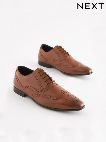 Tan Brown Wide Fit Leather Oxford Brogue Shoes (A14880) | € 29