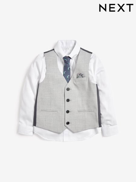 Grey Waistcoat, White Shirt & Tie Set Waistcoat (12mths-16yrs) (A18314) | € 45 - € 58