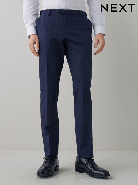 Navy Blue Slim Fit Motion Flex Stretch Check Suit: Trousers (A20437) | € 15