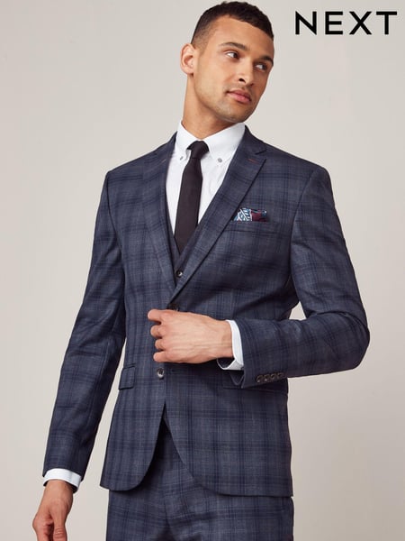 Blue Skinny Check Suit Jacket (A20486) | € 53