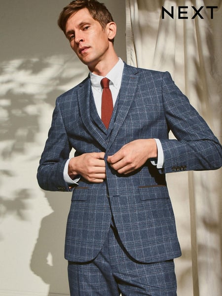 Blue Textured Check Slim Fit Suit (A20498) | € 46