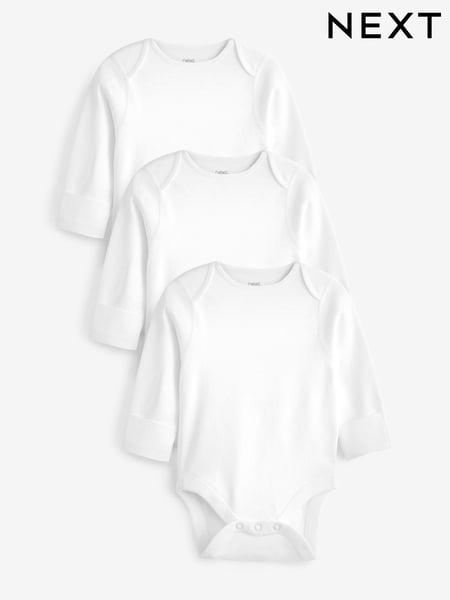 White 3 Pack Kind To Skin Long Sleeve Baby Bodysuits (A27361) | € 18 - € 21