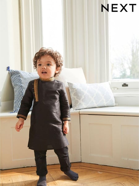 Black Regular Length Embroidered Boys Kurta (3mths-7yrs) (A32241) | € 8 - € 10
