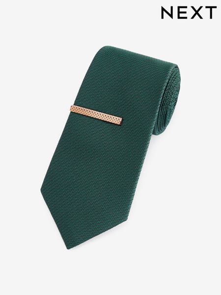Dark Green Textured Tie And Clip Set (A40868) | € 10