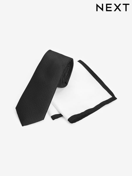Black/White Slim Tie And Pocket Square Set (A41166) | € 24