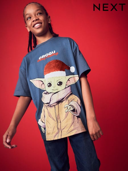 Grogu Navy Blue Short Sleeve Christmas T-Shirt (3-16yrs) (A44626) | € 4 - € 5