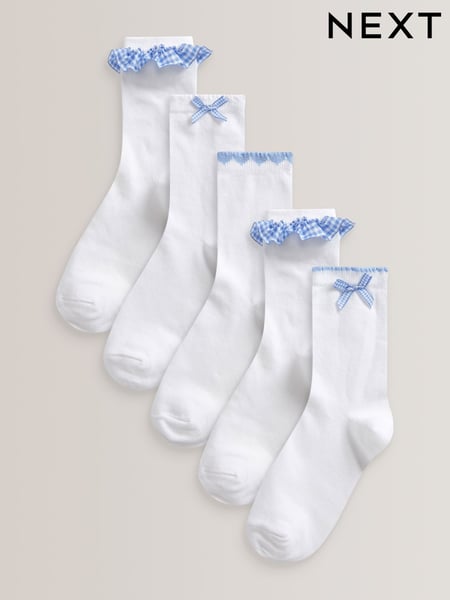 Blue 5 Pack Cotton Rich Gingham Ankle School Socks (A45548) | € 11 - € 14