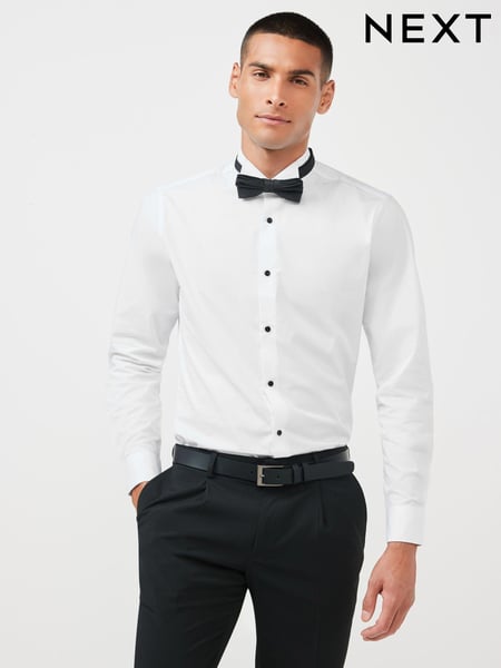 White Slim Fit Single Cuff Dress Shirt and Bow Tie Set (A60385) | € 8 - € 9