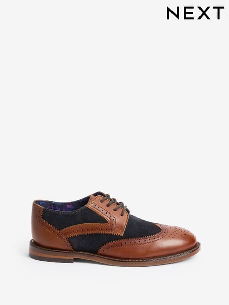Tan Brown/Navy Blue Standard Fit (F) Leather Brogues (A61519) | € 10 - € 13