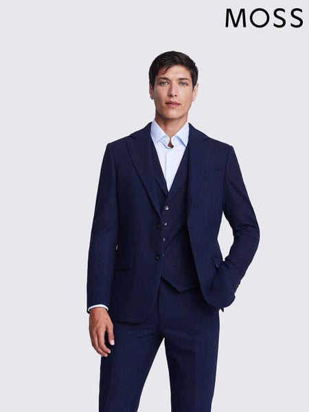 MOSS Ink Blue Tailored Fit Herringbone Suit Jacket (A64264) | € 248