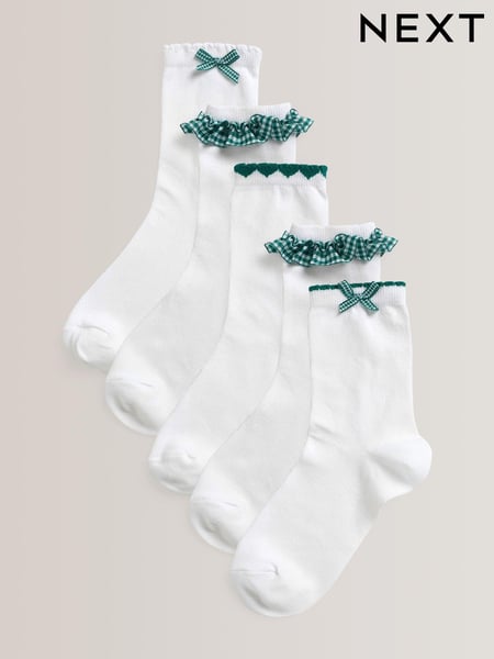 Green 5 Pack Cotton Rich Gingham Ankle School Socks (A71614) | € 11 - € 13