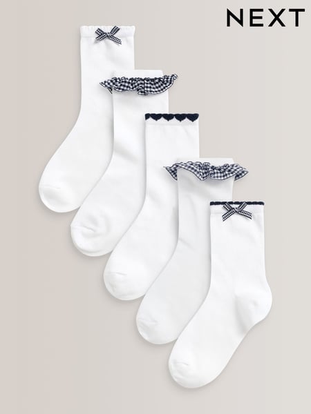 Navy 5 Pack Cotton Rich Gingham Ankle School Socks (A72390) | € 11 - € 13