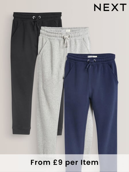 Navy Blue/Grey/Black 3 Pack Soft Jersey Regular Fit Joggers (3-16yrs) (A77468) | € 38 - € 47