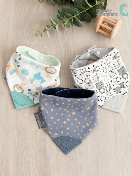 Cheeky Chompers Baby Teething Dribble 100% Cotton Bibs 3 Pack (A83141) | € 50