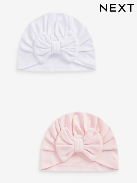 Pink/White Big Bow Baby Bow Turban 100% Cotton Hats 2 Pack (0mths-2yrs) (A85197) | € 8