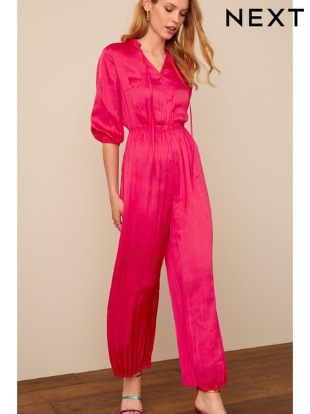 Bright Pink Satin Tie Neck Jumpsuit (A86231) | € 26