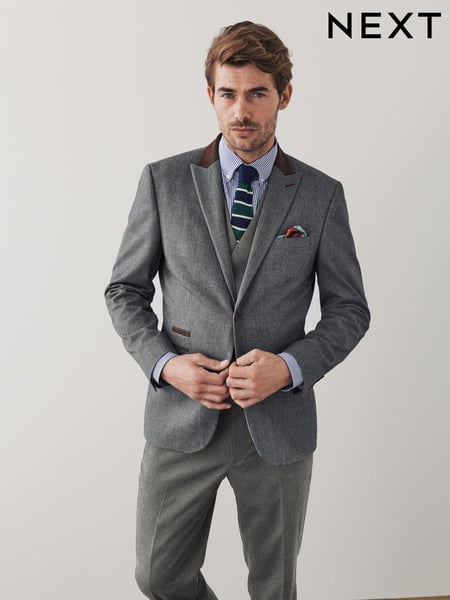 Grey Tailored Trimmed Donegal Fabric Suit Jacket (A86716) | € 25