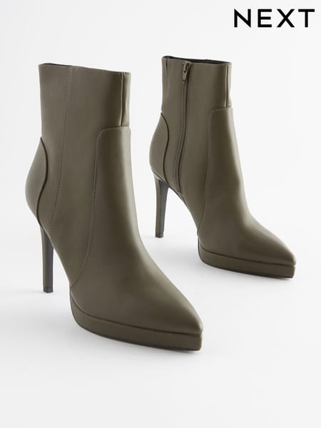 Khaki Green Forever Comfort® Point Toe Heeled Platform Boots (A86936) | € 16