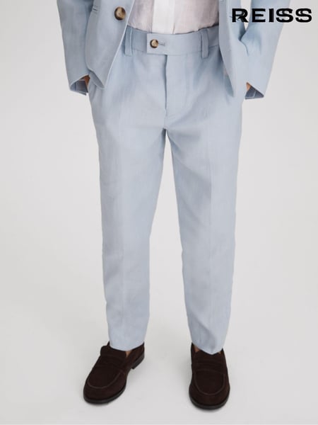 Reiss Soft Blue Kin 13-14 yrs Slim Fit Linen Adjustable Trousers (A95765) | € 75