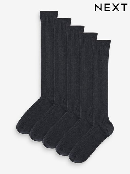 Grey Ribbed 5 Pack Cotton Rich Knee High Socks (A96691) | € 13 - € 16