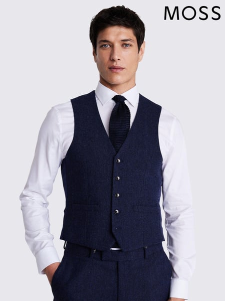 MOSS Blue Slim Fit Donegal Suit Waistcoat (A98892) | € 140