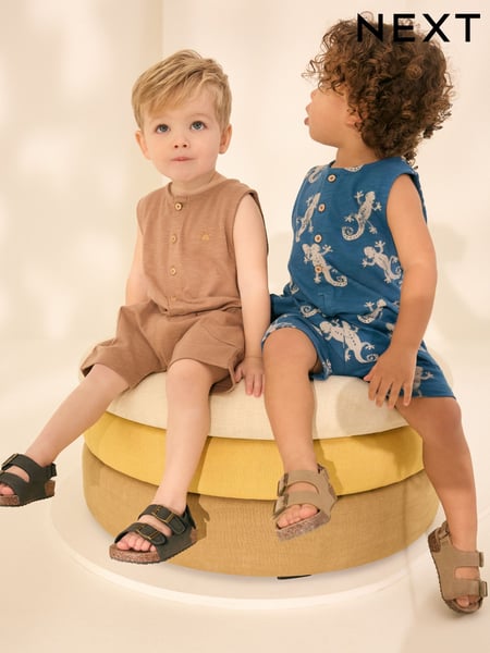 Teal Blue Printed/Brown 100% Cotton Rompers 2 Pack (3mths-7yrs) (AA0047) | € 31 - € 37