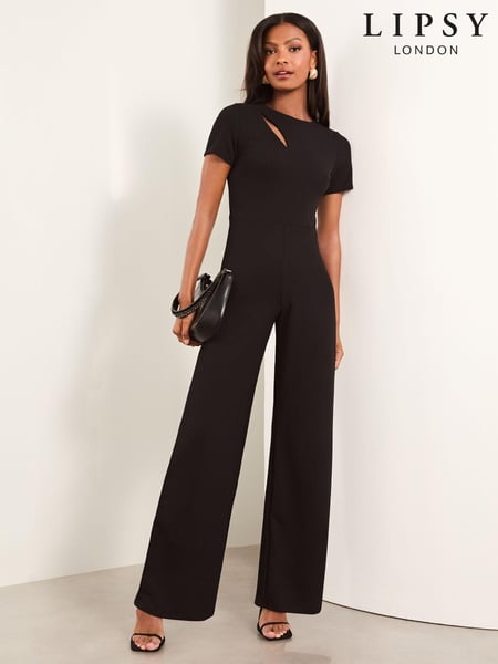 Lipsy Black Splice Detail Short Sleeve Wide Leg Jumpsuit (AA0101) | € 51