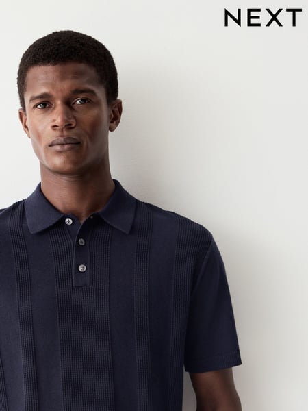Navy Blue Regular Fit Cotton Rich Short Sleeve Knit Polo Shirt (AA0145) | € 39