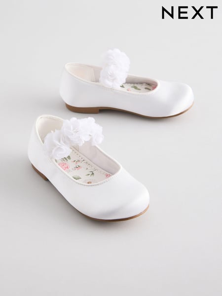 White Wide Fit (G) Satin Flower Girl Occasion Corsage Mary Jane Shoes (AA0148) | € 28 - € 33