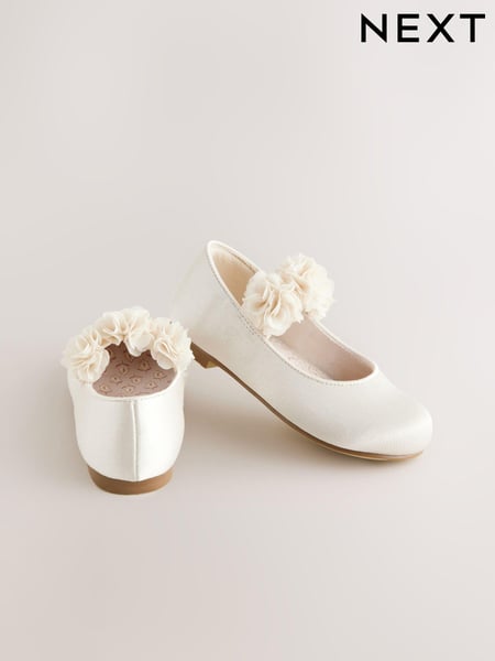 Ivory Wide Fit (G) Satin Flower Girl Occasion Corsage Mary Jane Shoes (AA0151) | € 28 - € 33