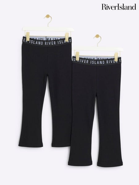 River Island Black Girls Rib Kickflare 100% Cotton Trousers 2 Pack (AA0447) | € 25