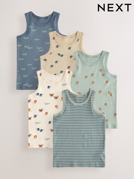 Mini Safari Print 100% Cotton Vests 5 Pack (1.5-8yrs) (AA1083) | € 18 - € 21