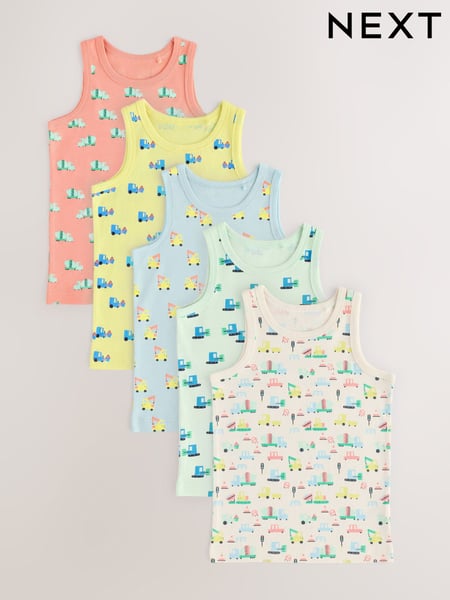 Bright Vehicles 100% Cotton Vests 5 Pack (1.5-8yrs) (AA1085) | € 18 - € 21