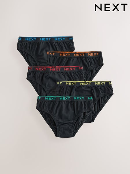 Black with Bright Jacquard Waistband 100% Cotton Briefs 5 Pack (1.5-16yrs) (AA1134) | € 13 - € 20