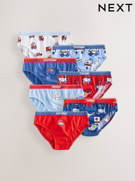 Red/Blue Emergency Vehicles Cotton Briefs 7 Pack (1.5-10yrs) (AA1137) | € 16 - € 17