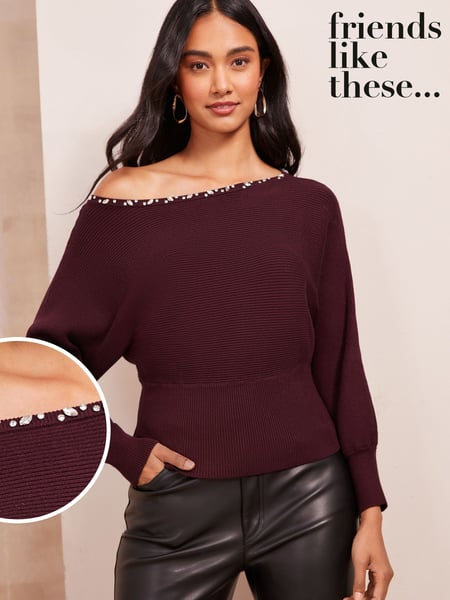 Friends Like These Red Embellished Off The Shoulder Jumper (AA1406) | € 26