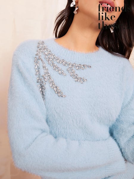 Friends Like These Blue Eyelash Embellished Neck Jumper (AA1413) | € 43