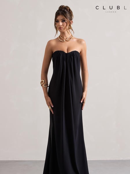 Club L London Black Kaz Chiffon Sweetheart Maxi Dress (AA1670) | € 56