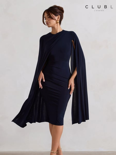 Club L London Blue Marysol Asymmetric Cape Midi Dress (AA1867) | € 109