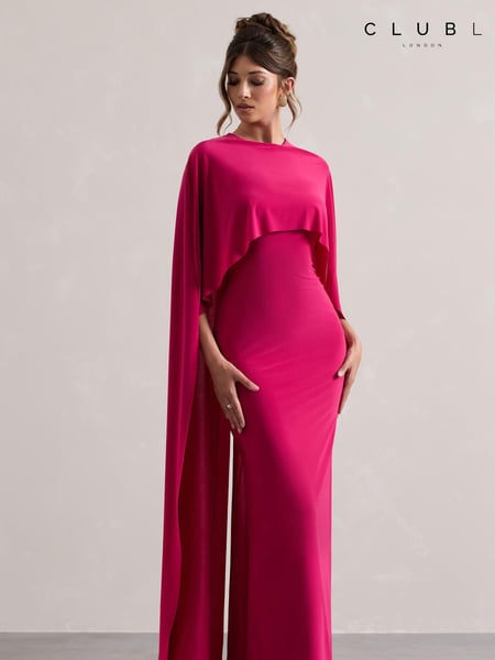 Club L London Pink Padma Draped Maxi Dress With Cape Sleeves (AA1874) | € 66
