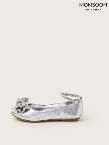 Monsoon Silver Pleated Bow Ballet Flats (AA1898) | € 37 - € 44
