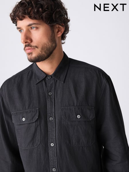 Black Cotton Tencel Blend Long Sleeve Shirt (AA1992) | € 29