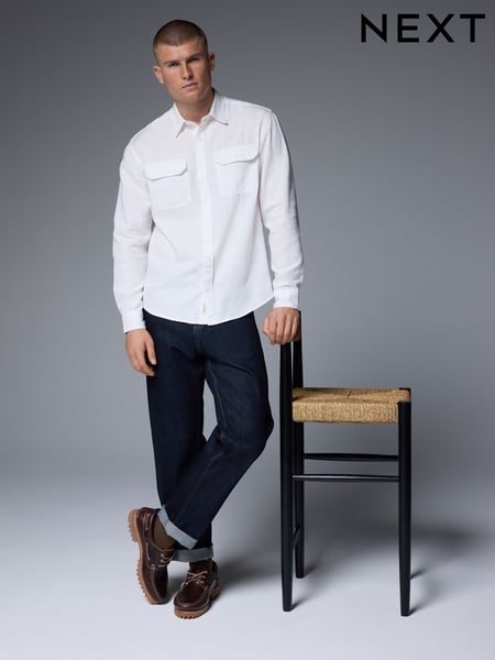 White Cotton Tencel Blend Long Sleeve Shirt (AA1993) | € 29