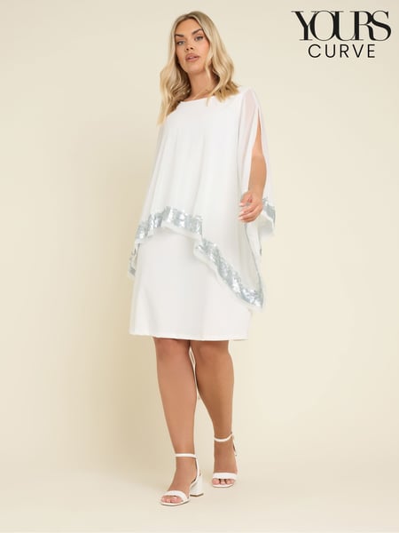 Yours Curve White Sequin Trim Cape Dress (AA2443) | € 61