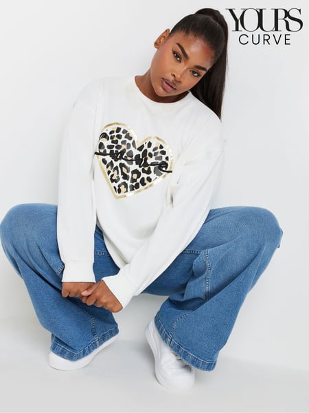 Yours Curve Nude Leopard Print Love Crew Neck Jumper (AA2642) | € 42