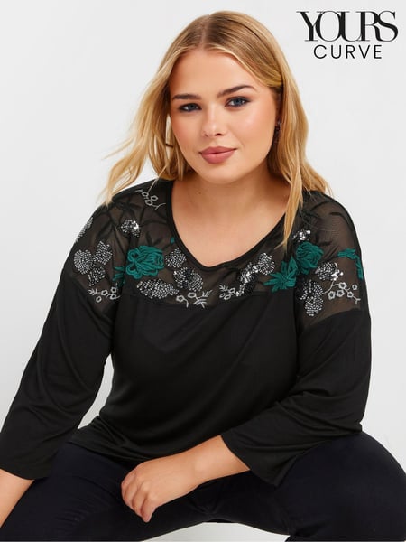 Yours Curve Black Embellished Top (AA2773) | € 41