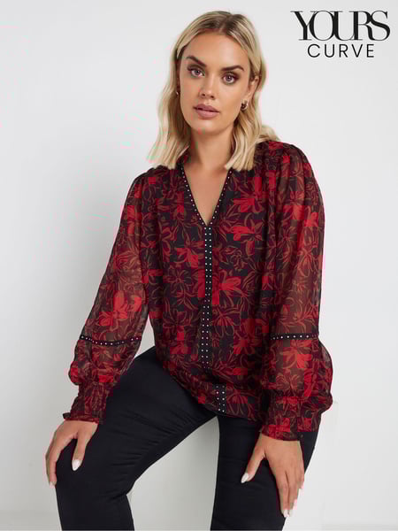 Yours Curve Red Studded Tape Chiffon Blouse (AA2869) | € 48