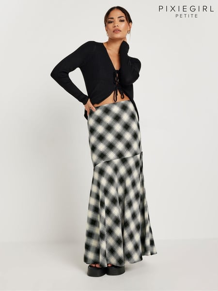 PixieGirl Petite Black Check Maxi Skirt (AA3148) | € 53